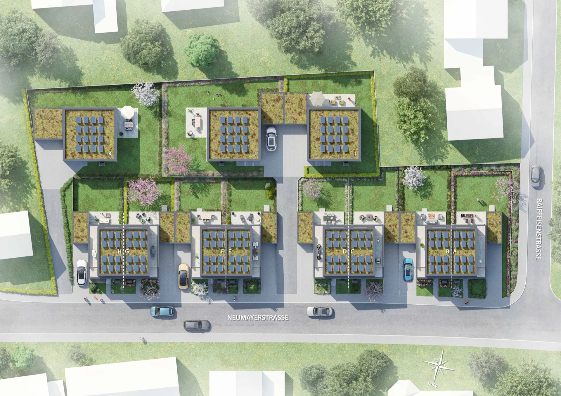 Lageplan des Neubauquartiers Weisenheim am Berg – alle Doppelhaushälften und Einfamilienhäuser mit Grundstücken an der Neumayerstraße